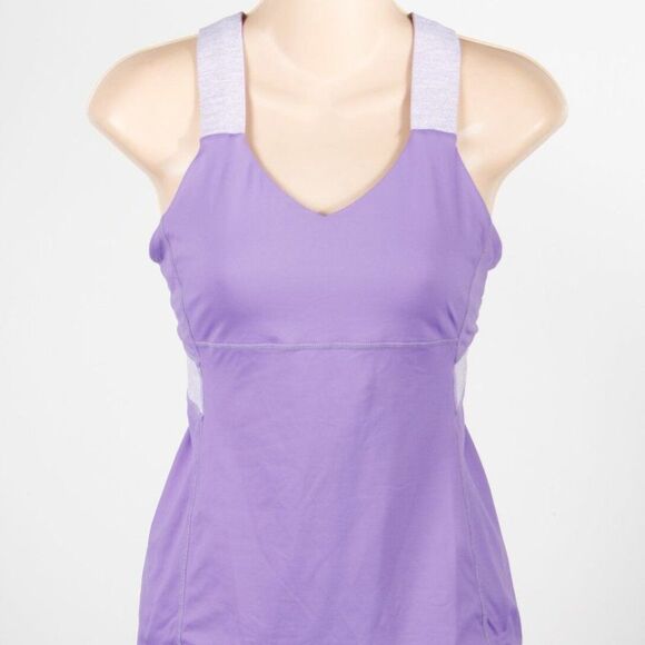Lululemon Womens Tank Top Purple Gray Sleeveless Scoop Neck Cross Back Straps 6 - Picture 1 of 4